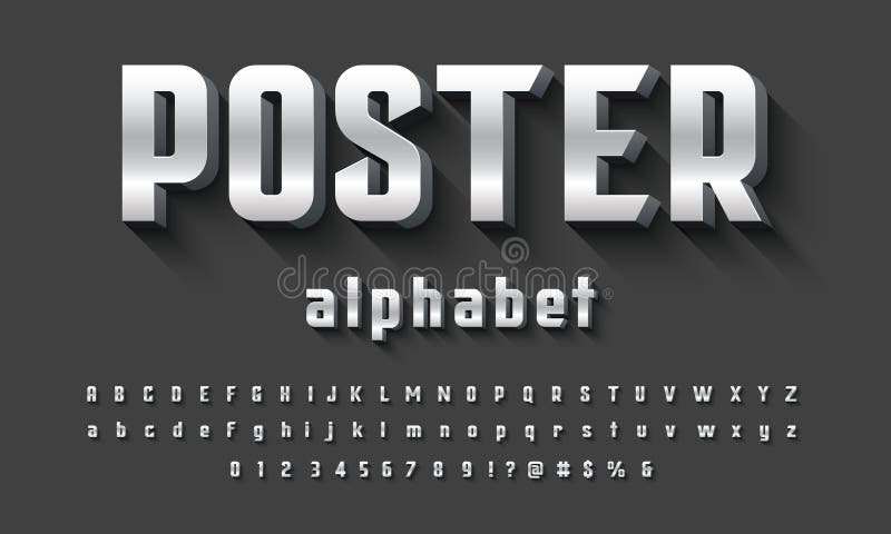 3D display font design, alphabet, character set, letters and numbers. 3D display font design, alphabet, character set, letters and numbers.